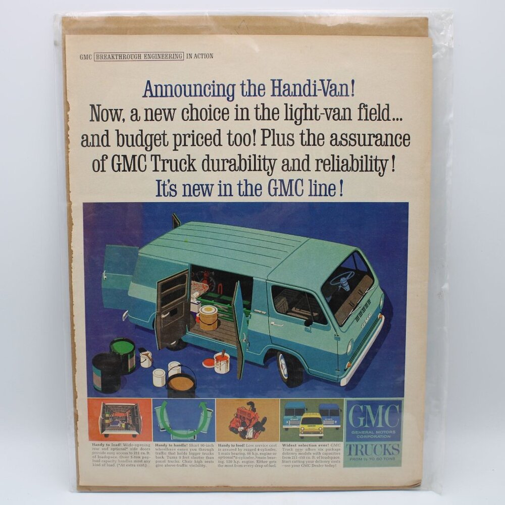 1964 GMC GM Handi-Van Cargo Van Automobile Magazine Print Ad 60's Vintage